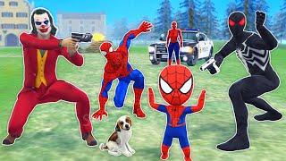 team spider man vs bad guy joker ► spider-man Rescue small dog , grandpa  - funny animation