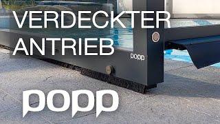 Cool Pool Überdachung VERDECKTER ANTRIEB Komponenten in den Profilen integriert | PrestigeP8 | POPP