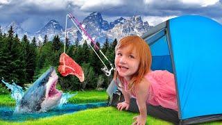 BACKYARD CAMPiNG the MOViE!!  Adley and Family camp routine, build a tent, fishing, lake, and more!