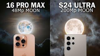 iPhone 16 Pro Max Vs Samsung S24 Ultra Live Moon Zoom Test | 48Mp Vs 200Mp Official Zoom