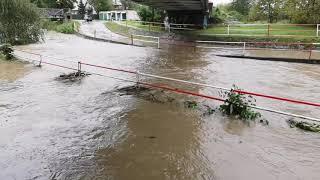 Povodne Prievidza 14.10.2020 - zaplavené cesty pod mostami