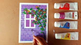 flowers in window painting/ acrylic painting for beginners/ acrylic painting tutorial