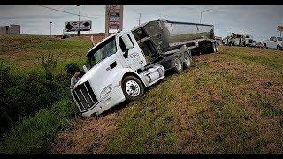 Code 3 Semi Crash!!!  Semi Loaded with Sand Takes the Ditch!!!