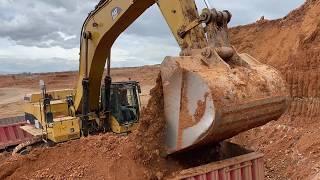Caterpillar 365C Excavator Working on Double Bench – Overburden Removal in Full Swing at Mining Site