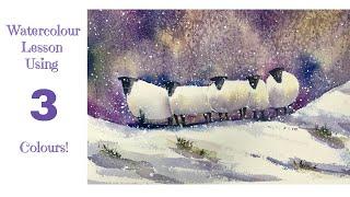 How To Paint Sheep In Snow Watercolour Painting Tutorial Using Just 3 Colours!