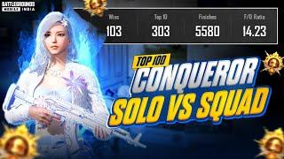 14 KD Solo vs Squad Conqueror Gameplay  | Clutches in Top 100 Intense Conqueror Lobby | BGMI