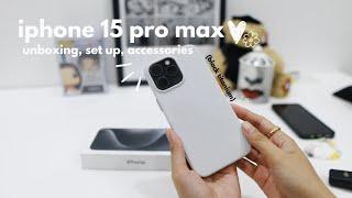 [unboxing]  iPhone 15 pro max | black titanium  | aesthetic | ASMR, accessories, setup, camera
