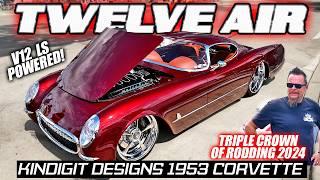 DAVE KINDIG CRUISES IN "Twelve Air" V-12 '53 Corvette! Triple Crown of Rodding 2024 Car Show Winner