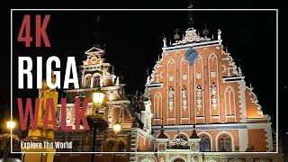 【4K】 Latvia Riga Walk - Night Walk through Riga UNESCO Old Town Streets with City Sounds