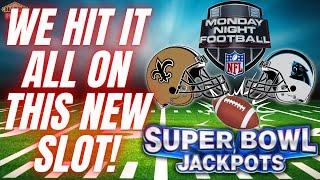 WE HIT ALL BONUSES AND FEATURES for a Big Win! NEWNFL Super Bowl Jackpots slot machine! 