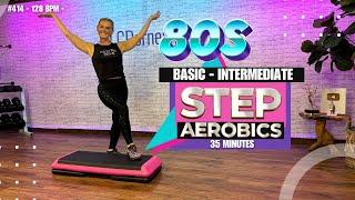 35 Min - 80s STEP AEROBICS - Basic to Intermediate Stepper Workout #414