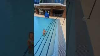 Funny Naomi is talking  in the pool. Baby short video!