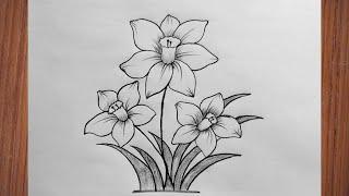 Daffodil Flower Drawing | How To Draw A Daffodil | Flower Design Drawing | Flower Art