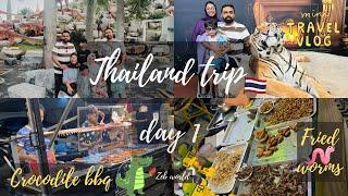 Thailand trip | day 1| Exploring thai food | crocodile bbq | fried worms & scorpions  malayalam