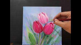 Tulips Paintings (Paintings Tutorial)/ Acrylic Painting for Beginners / Step by Step (Ep18)