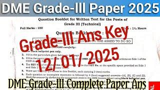 dme Grade-llI technical Exam Paper || 12/01/2025 Ans key || dme Assam ans key 2025