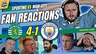 MAN CITY FANS FUMINGREACTION TO SPORTING 4-1 MAN CITY | UEFA CHAMPIONS LEAGUE