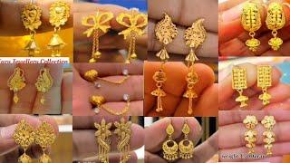 Latest Daily use Gold Earrings Designs 2024//Light Weight Gold Stud Earrings Designs with Weight