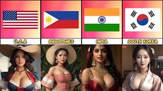Beautiful FACES of HOT WOMEN each COUNTRIES (Magagandang BABAE ginawa ng AI) TRADITIONAL COSTUME