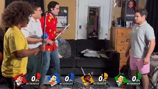 Joe beats up Peter Quagmire & Cleveland in real life but it's Smash Bros.