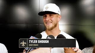 Tyler Shough on learning offense, QB room | 2025 Saints OTAs