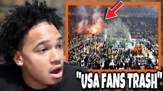 American Athlete First Time Reacting To Basketball Fans And Atmosphere USA vs EUROPE...