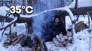 -35° Solo ÜBERLEBEN IN DER KÄLTE | Die Nacht war gruselig – ich fror!