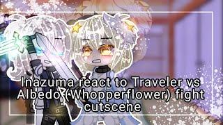 Inazuma react to Traveler vs Albedo (Whopperflower / Fellflower) fight cutscene | GC x Genshin