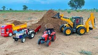 Jcb backhoe loading sand in HMT tractor trolley | Swaraj 855 tractor | jcb video