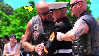 Injured Marine Holds Salute For 3 Hours, Then Bikers Suddenly Appear & Do The Unthinkable!