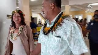 Chuuk State Governor Narruhn gives a warm welcome to the visiting US Ambassador, Carmen C. Cantor