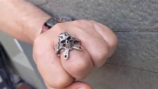 Silver Mechanic Skull Wrench Ring