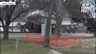 Shocking video captures train derail in Tennessee after crashing through truck | New York Post