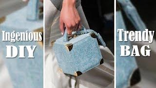 INTERESTING DESIGN DIY PURSE // Cube Square Woman Bag From Old Jeans Fresh Trendy Idea Handmade