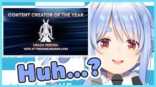 Pekora 𝐇𝐀𝐃 𝐍𝐎 𝐈𝐃𝐄𝐀 she was nominated for Content Creator of the Year until she checked Twitter...