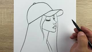 Kolay Karakalem Şapka Takan Güzel Bir Kız Resmi Adım Adım Nasıl Çizilir