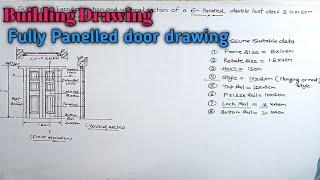 fully panelled door, panel door drawing, draw front elevation and vertical section of panel door.