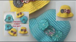 Crochet A Baby Sun Hat (0-6 Month Old) Tutorial