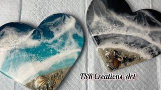 HOW TO MAKE RESIN MIXED MEDIA BEACH HEARTS. Full tutorial  #mixedmediaart #resinart #resinartist