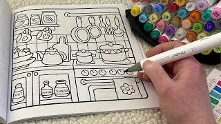 ASMR Color With Me | Cute Colorful Kitchen (whispered, marker sounds)