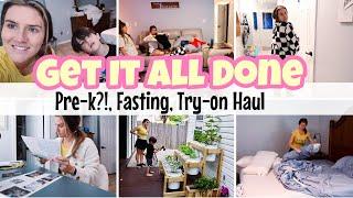 BUSY MOM GET IT ALL DONE | PRE-K, 24 HR FAST, VISION BOARD + TRY ON HAUL | MOM OF 4 VLOG