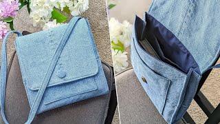 DIY Simple Flap Over Denim Crossbody Bag Out of Old Jeans | Bag Tutorial | Upcycle Craft