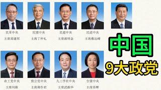 中国9大政党 。｜民革｜民盟｜民建｜民进｜农工党｜致公党‌｜九三学社｜台盟｜中国国民党革命委员会｜‌中国民主同盟｜‌中国民主建国会｜｜‌中国农工民主党｜‌中国致公党｜‌九三学社‌｜‌台湾民主自治同盟｜