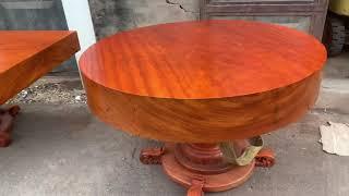 Khai xuân bộ bàn tròn nguyên khối gỗ gõ đỏ vân siêu vip | Đồ gỗ siêu việt