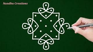 Simple kambi kolam || 5 × 1 dot melikala muggulu || make rangoli with dots || Beautiful sikku kolam