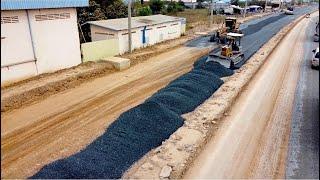 Incredible !! Komatsu Dozer Clearing Gravel And Dump Truck Unloading Gravel Making a New Road