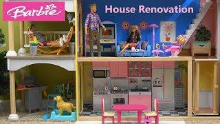 Barbie and Ken Story: Barbie House Renovation with New Barbie Kitchen, Living Room and Studio