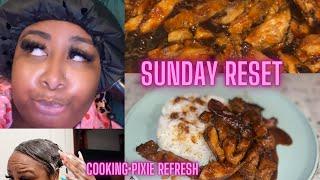 SUNDAY RESET: BOURBON CHICKEN & CILANTRO LIME RICE| WASH AND STYLE MY PIXIE CUT WITH ME(FAIL )