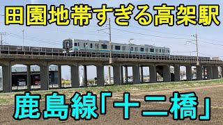 【水田にポツンと高架駅】鹿島線「十二橋」駅の秘境感がすごい！