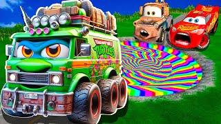 Rainbow Pit Transform In Big & Small: Lightning Mcqueen  & Mater vs  Pixar Cars! Beam.NG Drive!